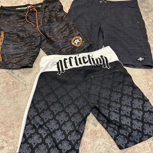 Affliction Black Boardshorts with Orange Stitching and White Waistband